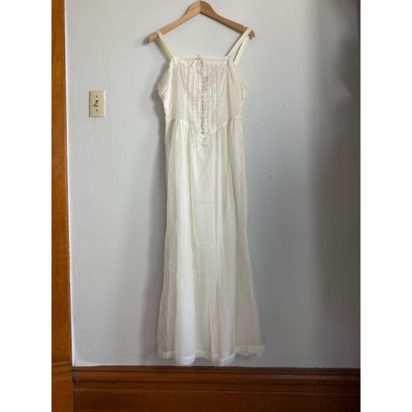 Other - Vintage Cream Lace Trim Nightgown Sheer Maxi slip Pearl Detail romantic Wedding